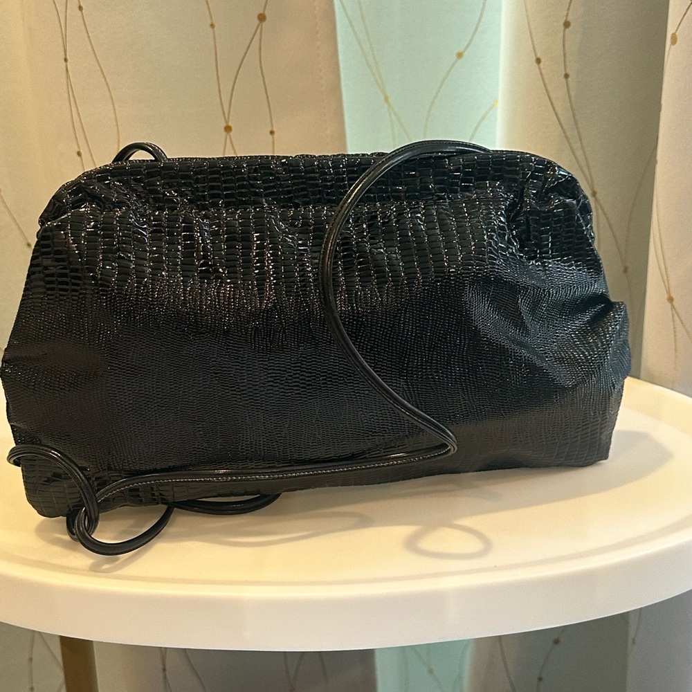 Vintage snake-print Elegant Black Textured Women's Bag